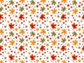 Seamless pattern ornament of fall maple leaves and red berries on white background. Drawing vector illustration Royalty Free Stock Photo