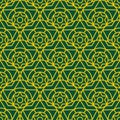 Seamless pattern with ornament of golden six-pointed stars on green background. Vector drawing Royalty Free Stock Photo