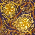 Seamless pattern ornament. Luxury golden background with ancient Celtic triskelion, Celtic knot and triple trickle spiral symbols Royalty Free Stock Photo