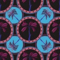 Seamless pattern with ornamental circle and palm trees. Vector. Royalty Free Stock Photo