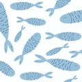 Seamless pattern from ornamental fish hand - drawn. Cute fish. Doodle. Sea background for kids apparel, fabric, textile, nursery