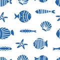 Seamless pattern of ornamental fish.Tiling fish pattern. Hand drawn marine illustrations of fish and sea elements Royalty Free Stock Photo