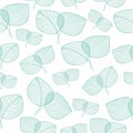 Seamless pattern. Ornamental linear leaf's isolated on white background. Light green color. Royalty Free Stock Photo