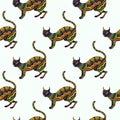 Seamless pattern with ornamental psychedelic cat, Royalty Free Stock Photo