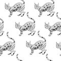 Seamless pattern with ornamental psychedelic cat, Royalty Free Stock Photo