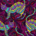 Seamless pattern with ornamental psychedelic cat, Royalty Free Stock Photo