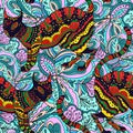 Seamless pattern with ornamental psychedelic cat, Royalty Free Stock Photo