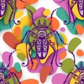 Seamless Pattern with Ornate Exotic Beetles. Decorative Endless Texture