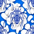 Seamless Pattern with Ornate Exotic Beetles. Decorative Endless Texture