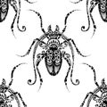 Seamless Pattern with Ornate Exotic Beetles