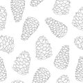 Seamless pattern. outline cedar cones. white background. Nature wallpaper. Hand drawing. Vector illustration.