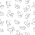 Seamless pattern outline of different butterflies in flight