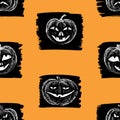 Seamless pattern of outline drawings various halloween pumpkins