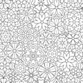Seamless pattern with outline flowers for coloring book. Beautiful floral background for color artwork. Monochrome