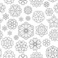 Seamless pattern with outline flowers for coloring book. Beautiful floral background for color artwork. Monochrome