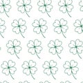 Seamless pattern of Outline four leaf clover. Design concept St. Patrick greeting or many other uses