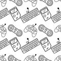 seamless pattern outline of gaming equipment