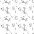 Seamless pattern from Outline herbs and rosehip branches. Coloring. Abstract background texture.