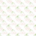 Seamless pattern from outline ripe red berries of a cherry