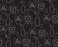 Seamless pattern with outline toxic chemicals in the bottles