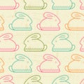 Seamless pattern with outlined rabbits Royalty Free Stock Photo