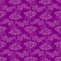 Seamless pattern of outlines abstract umbrella plants