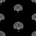 Seamless pattern of outlines decorative peacocks Royalty Free Stock Photo