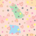 Seamless pattern with outlines of hearts, circles and brushstrokes. Cute seamless pattern Royalty Free Stock Photo