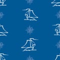 Seamless pattern of outlines sailing yachts in sea Royalty Free Stock Photo