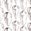 Seamless pattern of outlines various ancient greek amphoras Royalty Free Stock Photo