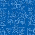 Seamless pattern of outlines various beach holiday symbols Royalty Free Stock Photo