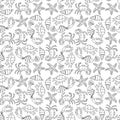 Seamless pattern of outlines various cartoon sea creatures Royalty Free Stock Photo