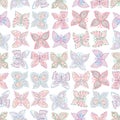 Seamless pattern of outlines various colorful ornamental butterflies