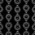 Seamless pattern of outlines of vintage pocket watches