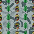 Seamless pattern of Owl with a decorative pattern. eps 10 vector illustration. hand drawing Royalty Free Stock Photo