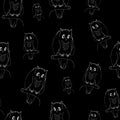 Seamless pattern, owlet on a black background