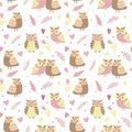 Seamless pattern with owls and hearts. Valentine`s Day Background Royalty Free Stock Photo