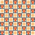 Seamless pattern with owls in mid century modern style. Geometric print for paper, fabric, textile. Retro illustration for decor