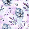 A seamless pattern painted with ink and watercolor of different colors with typical elements for the boho style, such as Royalty Free Stock Photo