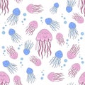 Seamless pattern with painted jellyfish