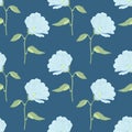 Seamless pattern, painted pale blue lilies on a blue background. Print, textiles, linen decor Royalty Free Stock Photo