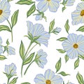 Seamless pattern painting flowers and leaves background vector. Wallpaper design with hand draw retro flowers, bouquets, leaves. Royalty Free Stock Photo