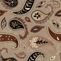 Seamless pattern Paisley. Brown leaves background. with a grunge effect