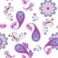 Seamless pattern with paisley, flowers and mandala isolated on white background. Print for fabric Royalty Free Stock Photo