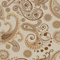 Seamless Pattern Paisley Style brown color background