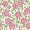 Seamless pattern with pale pink vintage roses