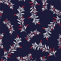 Seamless pattern of palm fern , foliage natural branches, white and red leaves, tropical plant hand drawn style in vector EPS10, Royalty Free Stock Photo