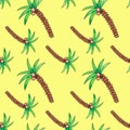 Seamless pattern with Palm tree with coconuts on yellow background, hand drawn watercolor illustration Royalty Free Stock Photo