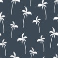 Seamless pattern with palm tree. Tropical texture on blue background. Vector illustration.