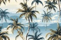 seamless pattern with palm trees on background blue white sky with clouds Royalty Free Stock Photo